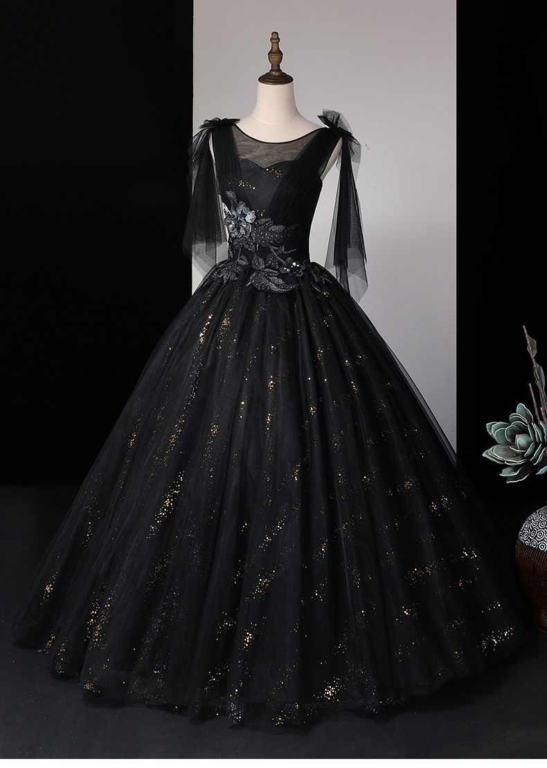 外贸黑色新娘婚纱礼服 欧美ebay晚宴舞会演出蓬蓬裙 影楼主题彩纱