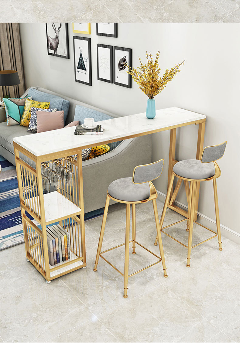 北欧大理石吧台桌椅组合 小户型入户隔断高脚桌 酒吧休闲靠墙吧桌