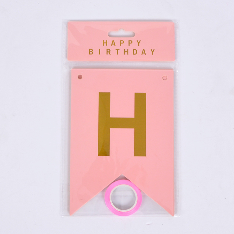 Factory Happy Birthday Banner Pink and Bronze Letter Fishtail Hanging Flag Party Latte Art Hanging Flag Scene Decoration Supplies