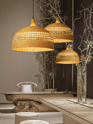 日式创意个性竹编吊灯中式禅意灯具茶室餐厅民宿艺术造型藤艺灯罩