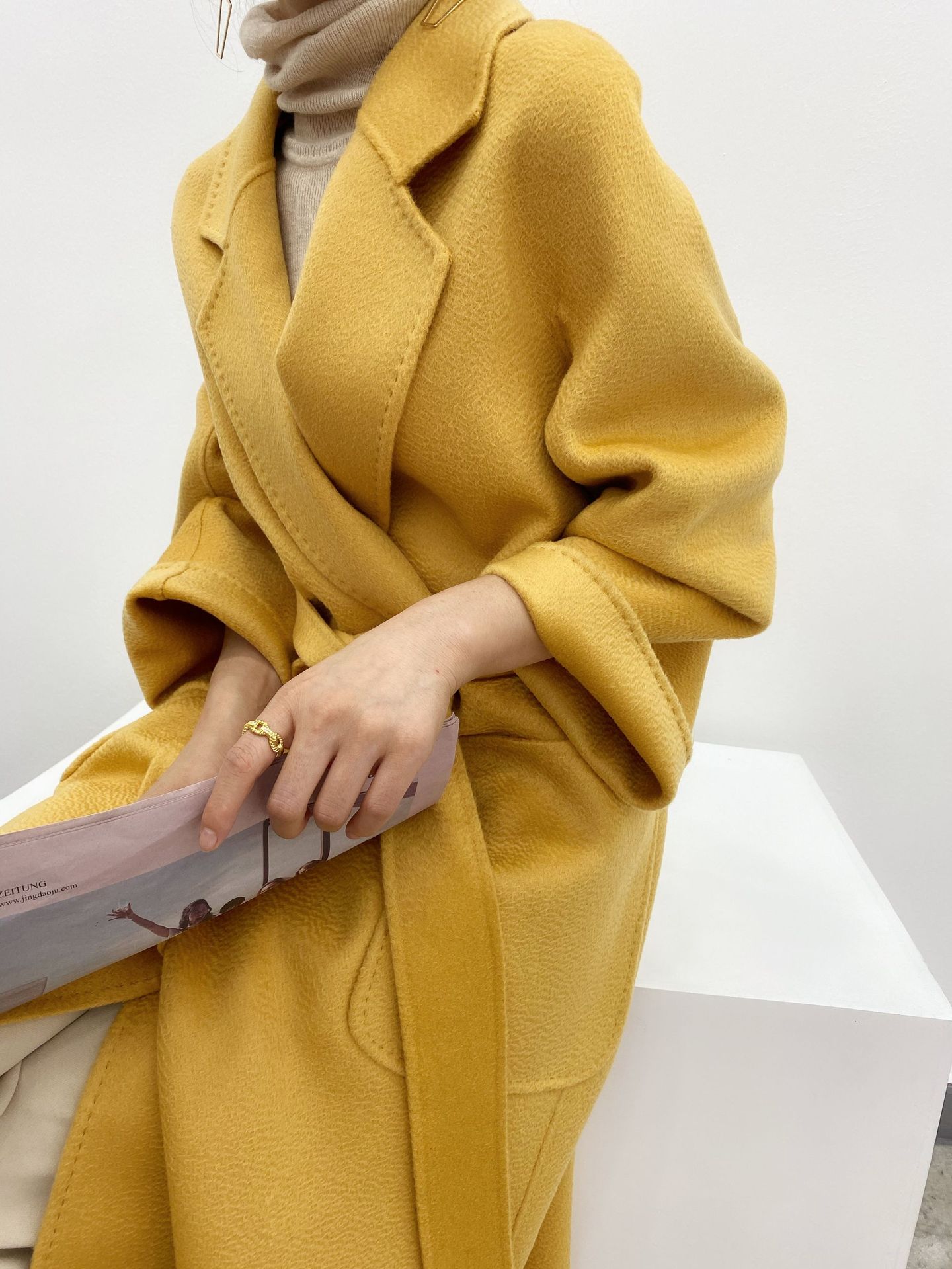 女装水波纹双面羊毛大衣女中长款宽松加厚过膝女式毛呢子大衣外套