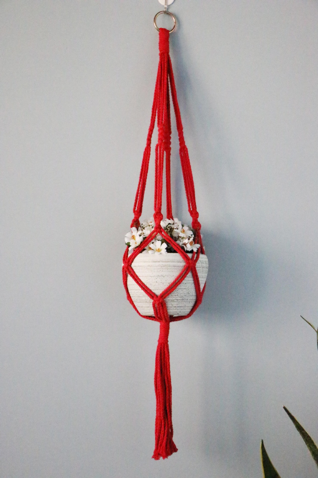 园艺花盆网兜手工编织天然细棉绳网兜吊篮肉肉植物挂绳多色可选