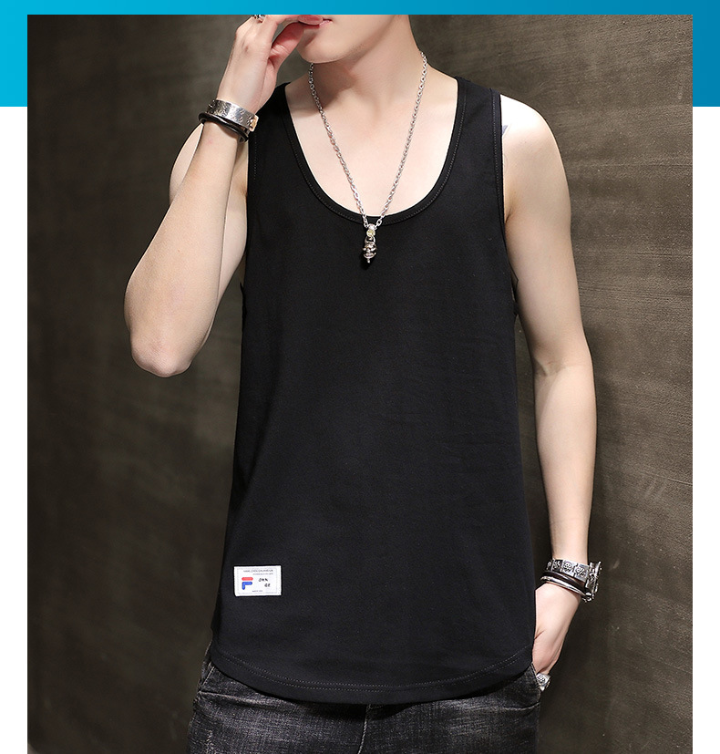 100ins背心男潮夏季男士宽松纯白色坎肩运动砍袖潮牌无袖t恤