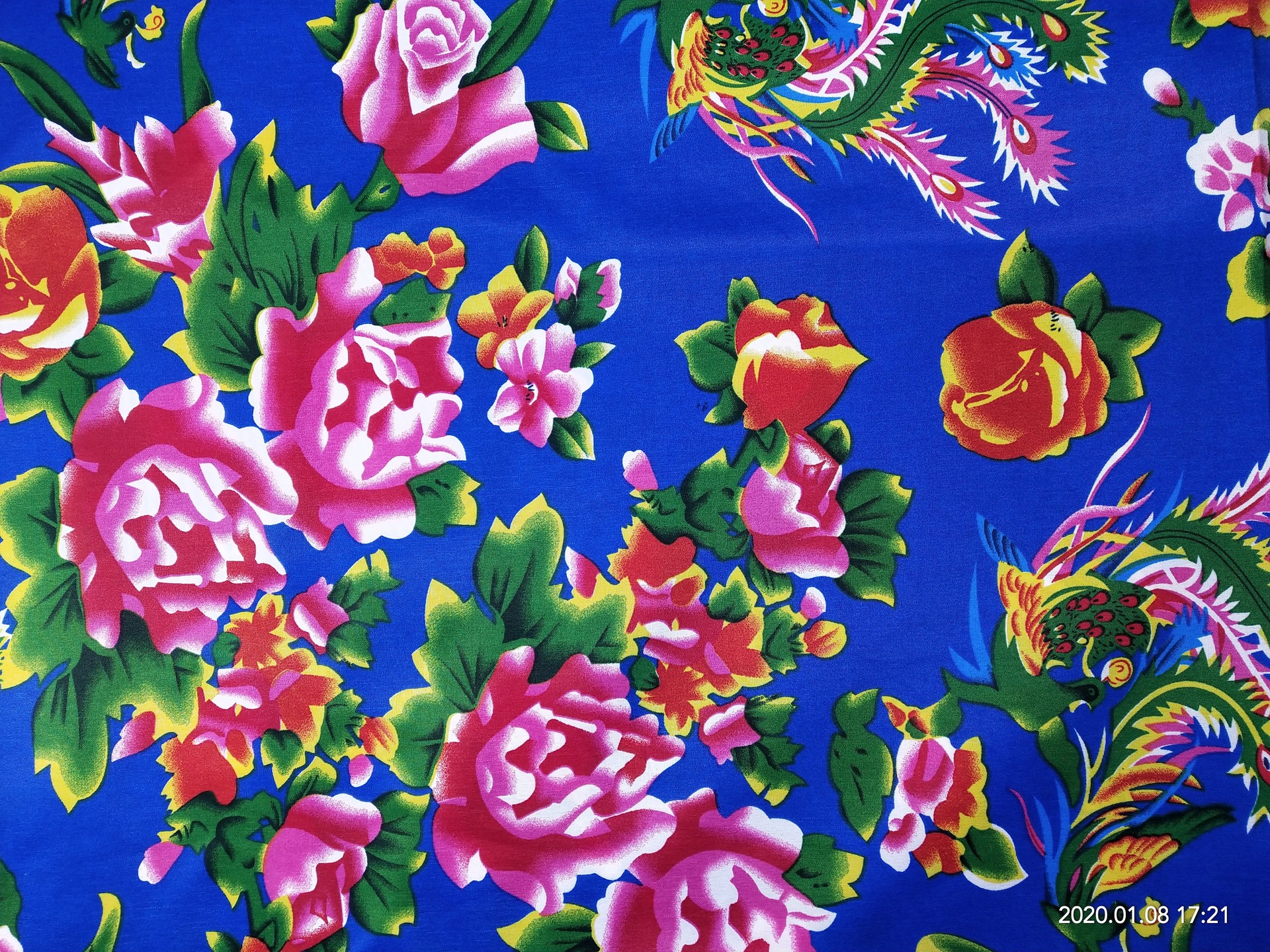 东北大花布凤凰牡丹装饰纯棉绸人造棉面料酒店农家乐装修墙面布料