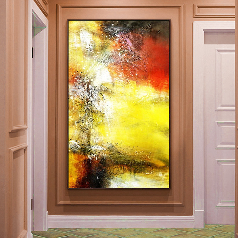 跨境赵无极手绘抽象油画竖版现代简约客厅玄关过道装饰画酒店挂画