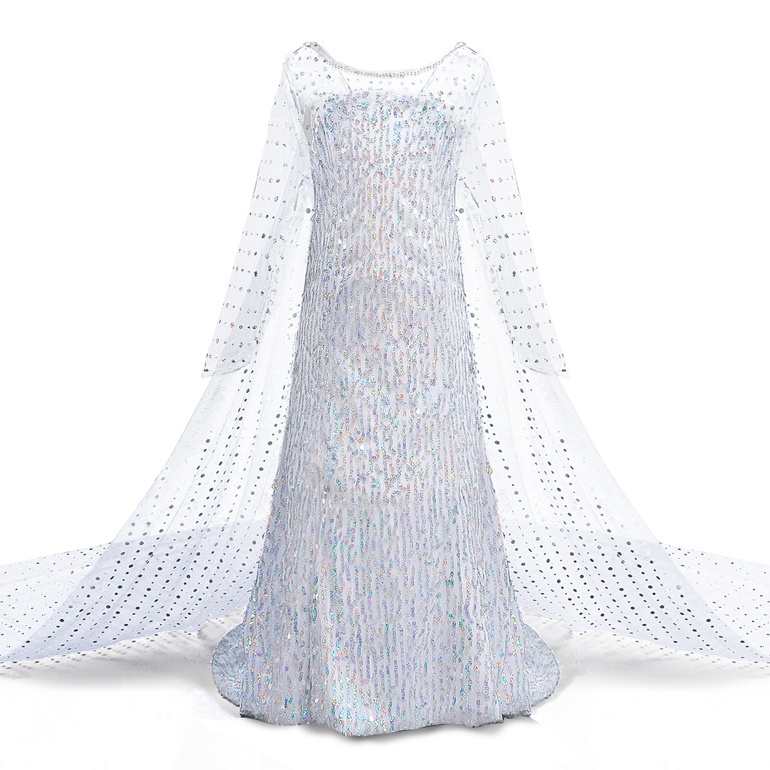2020秋季新款艾莎白色亮片礼服裙女童节日表演裙外贸网纱裙子