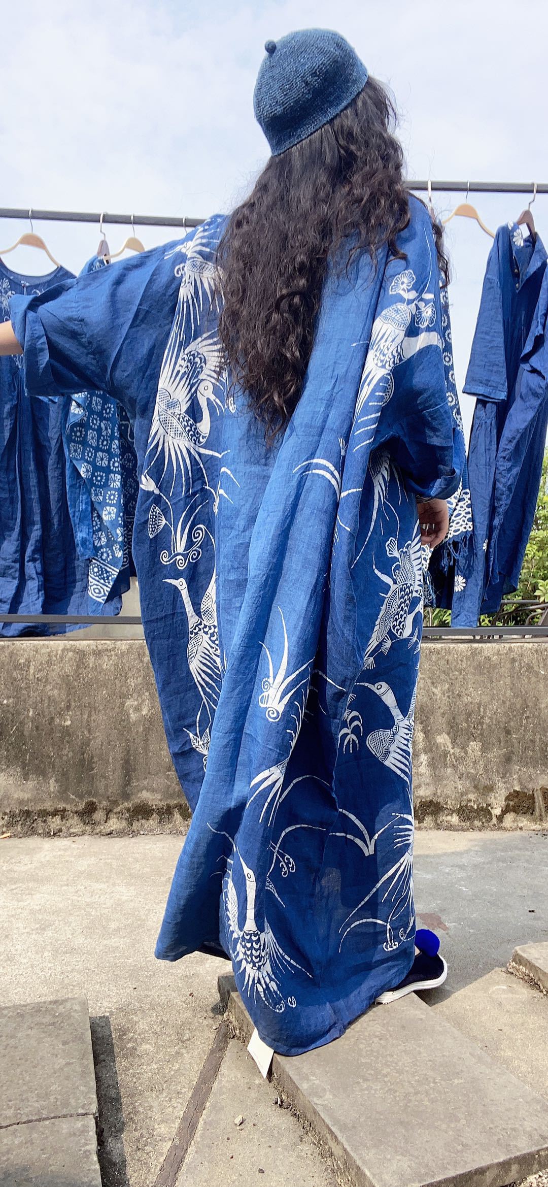 喜阁原创蜡染衣服连衣裙手工植物染色扎染裙子衣服复古民族风袍子-阿