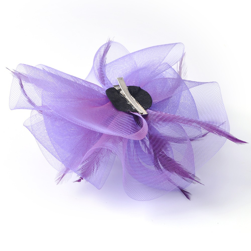 紫色欧美网纱羽毛发夹新娘婚纱礼服头饰派对舞会表演出发饰品批发