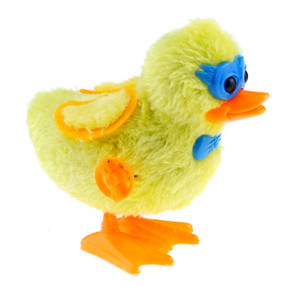 发条毛绒戴眼镜小鸭子模型发条上链上弦跳跳双翅小鸭玩具跨境货源