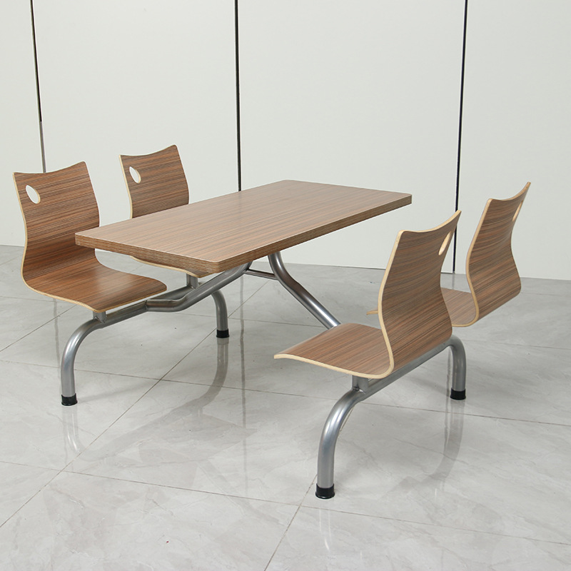 不锈钢4人连体餐桌椅组合学校工厂员工食堂餐桌椅小吃快餐店桌椅