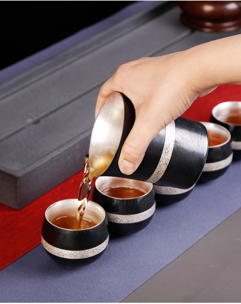 鎏银罗汉杯陶瓷单个主人杯品茗杯功夫茶杯子家用禅定杯黑色单杯