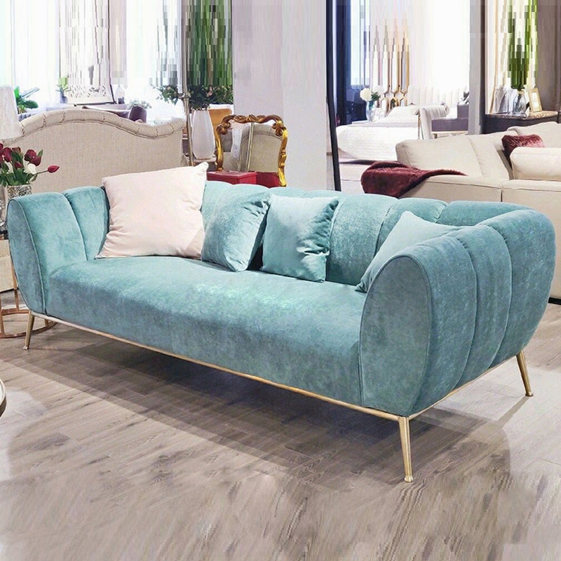 欧式服装店轻奢绒布沙发酒店大堂三人长沙发别墅家用双人布艺沙发
