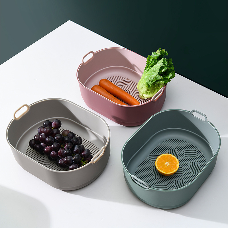 Factory Direct Supply Drain Basket Simple Double Large Multi-Function Kitchen Sink Plastic Filter Vegetable Washing Fruit Basket