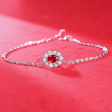 S925饰品镶钻红宝石手链锆石镶嵌手环求婚结婚新娘珠宝首饰女