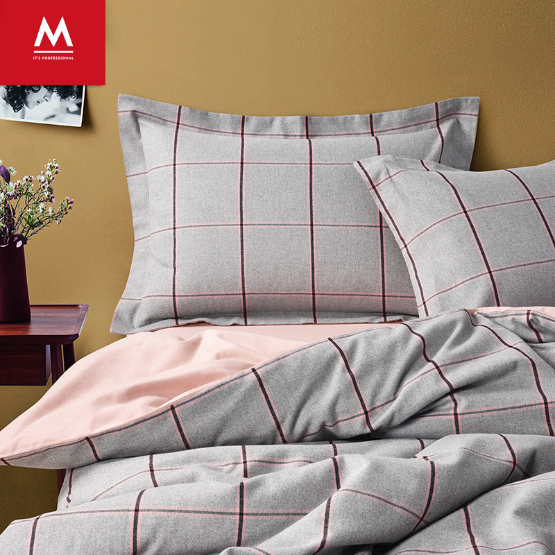 网红秋冬磨毛拉绒四件套简约格子纯棉双人加厚被套1.8m床上用品