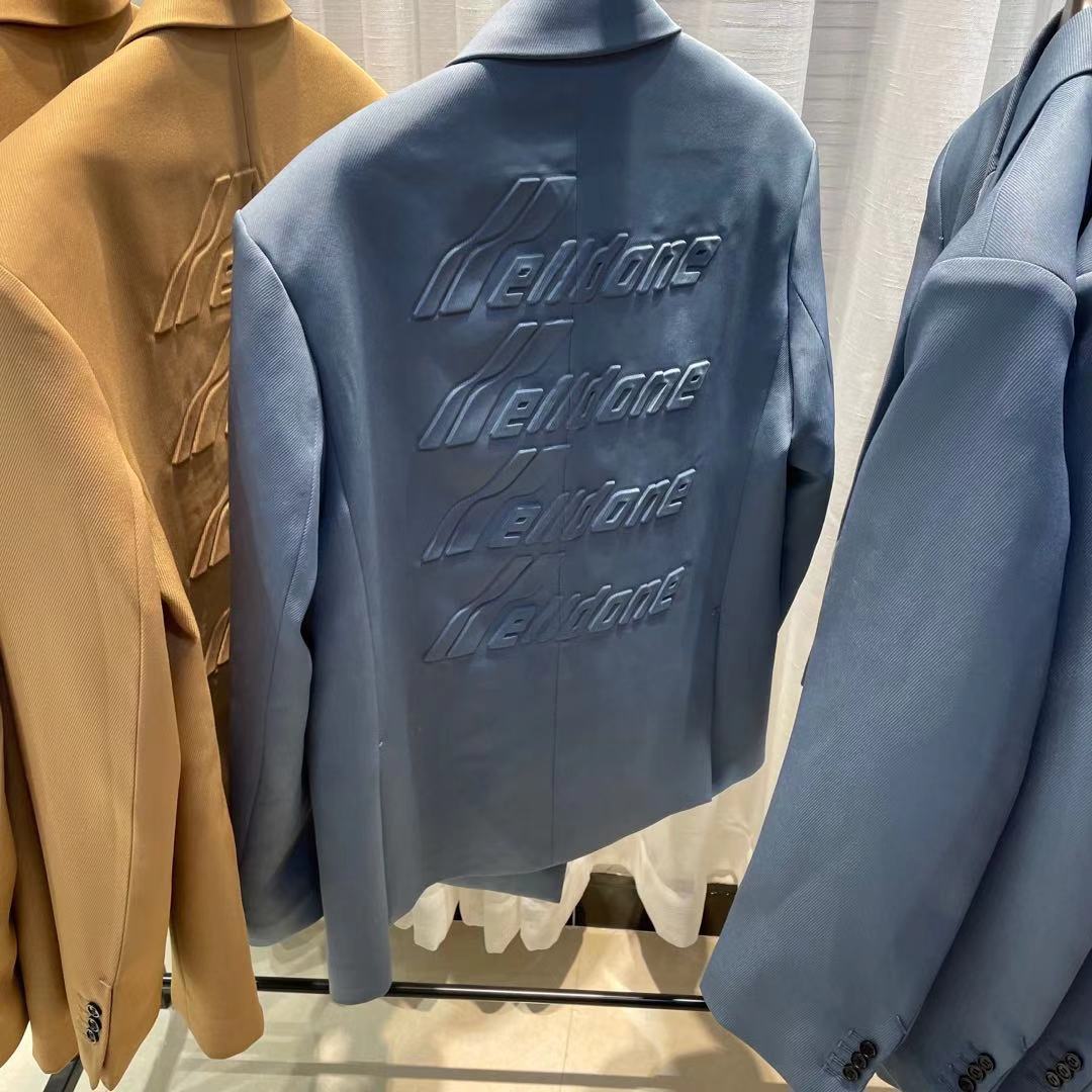 20正确版welldone蓝色西装秋冬男女字母压花浮雕外套宽松情侣上衣