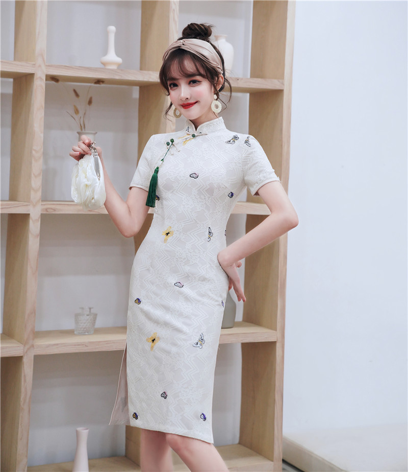 旗袍2020春夏新款鱼尾旗袍年轻少女时尚雪纺短款旗袍连衣裙批发