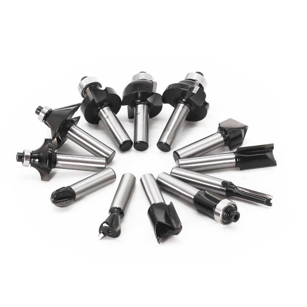 12件套8柄黑色木工铣刀 木工雕刻机/电木铣/修边机 刀头套装刀具