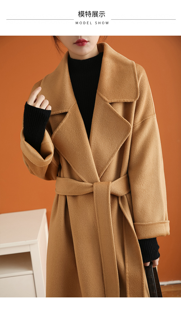 秋冬季毛呢外套双面大衣风衣女中长款气质宽松奶茶色呢子温柔系