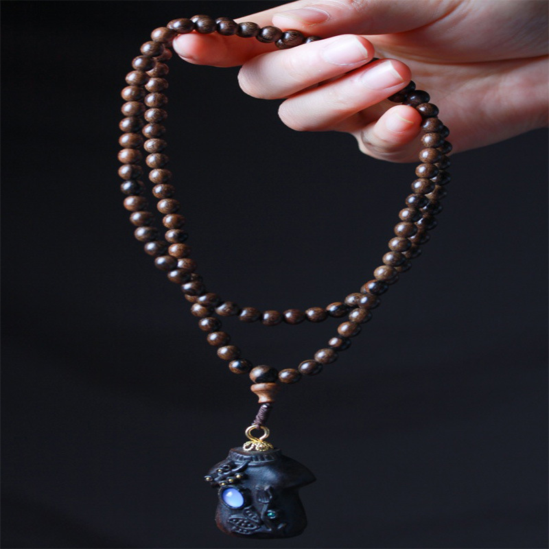 新沉香木黑柿木毛衣链旗袍禅意佛珠吊坠项链工艺礼品随手礼-阿里巴巴
