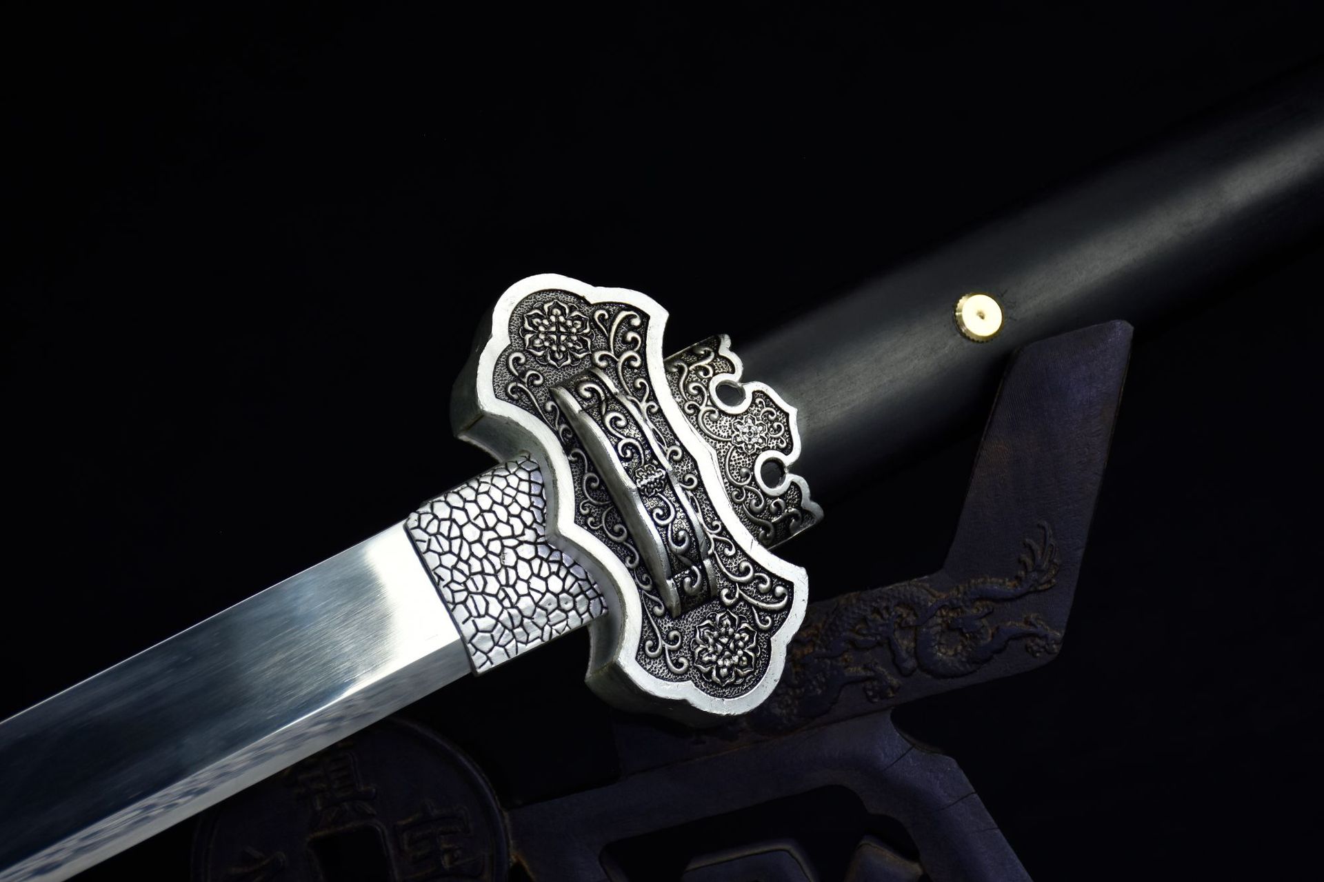 龙泉市刀剑高锰钢唐剑仿古银一体长剑手工锻打宝剑冷兵器未开刃