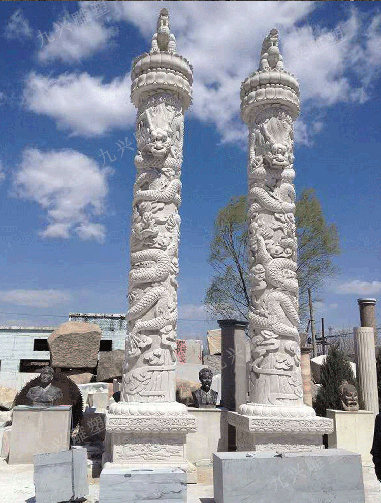 石雕盘龙柱汉白玉厂家定做户外广场文化柱大理石石材龙柱加工