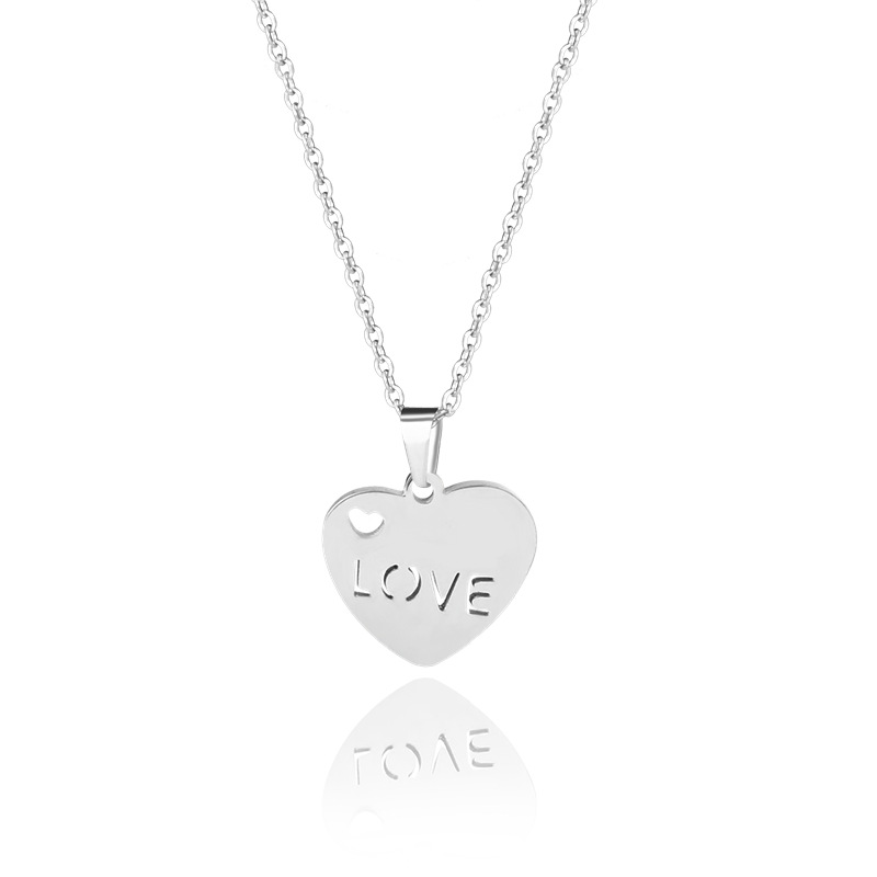 Korean Style Fashion English Love 18K Gold Heart-Shaped Pendant New Love Titanium Steel Necklace for Women Necklace Wholesale