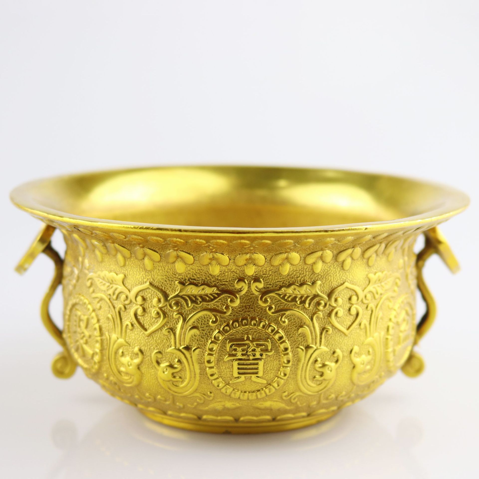 豪旺 风水招财摆件纯铜聚宝盆摆件 五路财神聚宝盆铜摆件工艺品