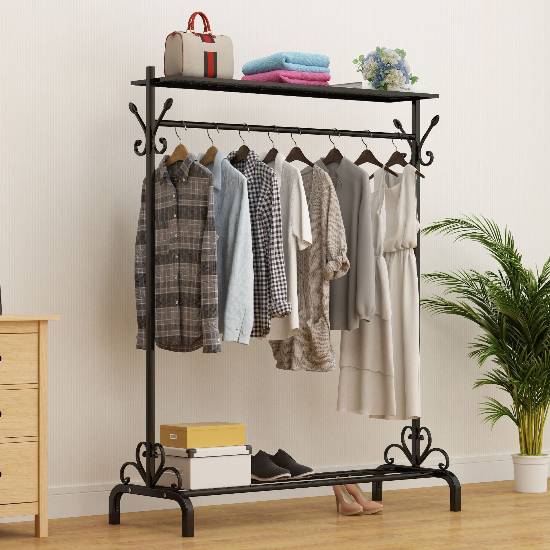 晾衣架落地单杆式挂衣架卧室简易晾衣杆阳台晒衣架家用衣架子