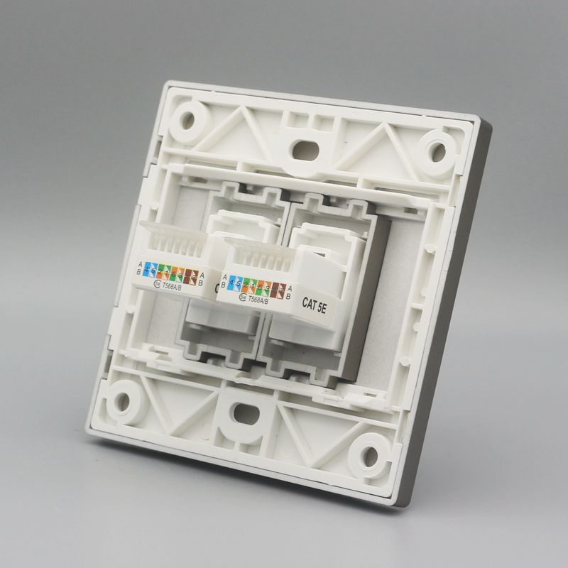 深灰色86型二位免打网络插座rj45超五类电脑信息模块网线宽带面板