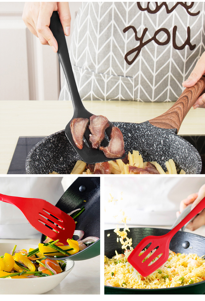 大号一体式全包硅胶锅铲煎铲厨房工具不粘锅炒菜铲子硅胶漏铲批发