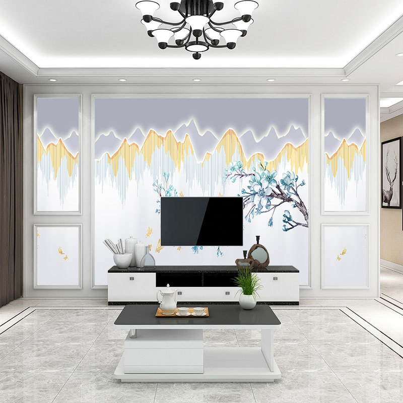 电视背景墙壁纸客厅墙纸现代简约北欧影视墙布新中式立体花卉壁画