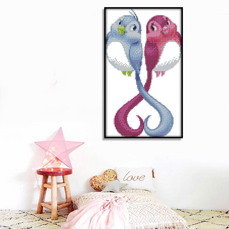 joysunday十字绣客厅小幅自绣简单绣爱情鸟 卧室温馨刺绣套件批发