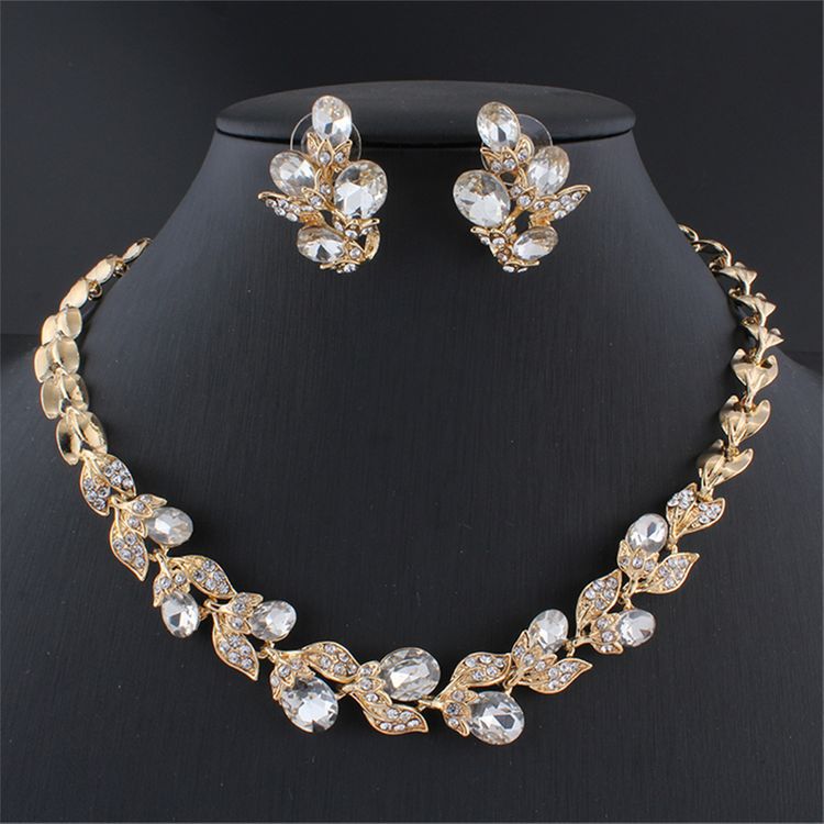 New Women's Jewelry Suit Bridal Necklace Earrings Wedding Two-Piece Set Banquet Accessories