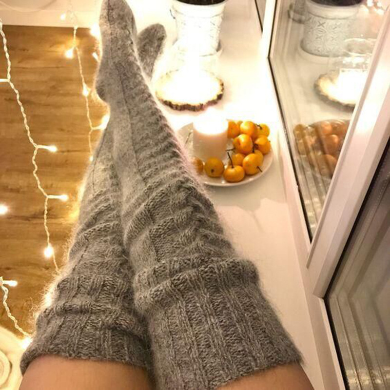 European and American Hot Mohair over the Knee Stockings Bunching Socks Women's Cross-Border Long Knitted Woolen Yarn Socks Women