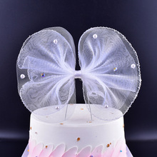 烘焙蛋糕装扮大号带钻网纱蝴蝶结插件 派对甜品台蛋糕装饰插牌