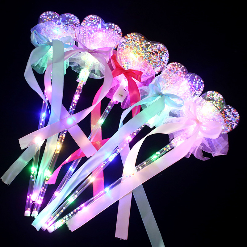 爆款星空仙女棒儿童玩具夜市地摊扫码礼品 桃心发光波波球魔法棒