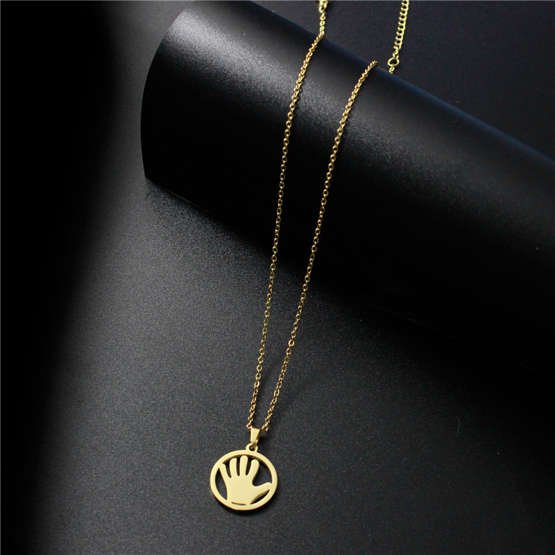 European and American Foreign Trade Golden Palm Necklace Women's round Titanium Steel Geometric Palm Pendant Long Sweater Chain Pendant