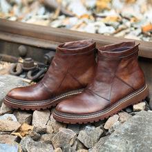 新款原创男士复古皮靴马丁靴英伦休闲短靴拉链手工固特异切尔西靴