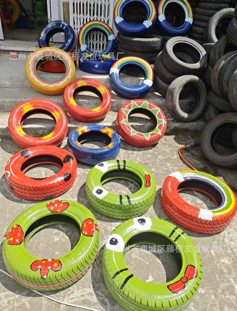 彩色轮胎户外塑料一次性成型儿童多变滚圈多用幼儿园轮胎及架子