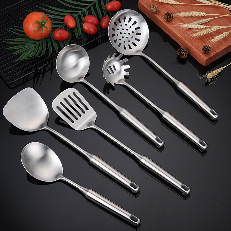 304不锈钢加长防烫锅铲套装 家用厨房厨具煎铲炒勺饭勺烹饪6件套