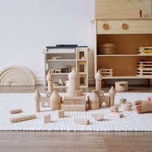 木制原色城堡罗马积木幼儿拼装拼搭积木模型益智男女宝宝桌面玩具