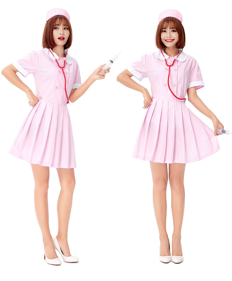 万圣节服装甜美修身改良护士服百褶连衣裙 派对服角色扮演服出口