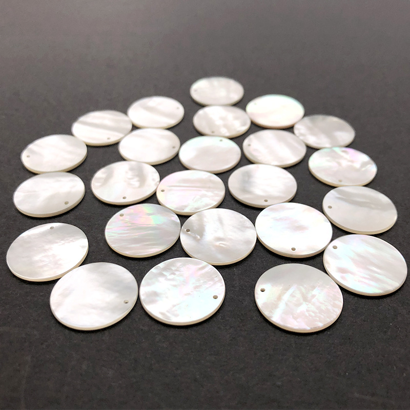 天然白贝壳圆形片有孔无孔定制宝石厂家加工吊坠配件饰品白贝原石
