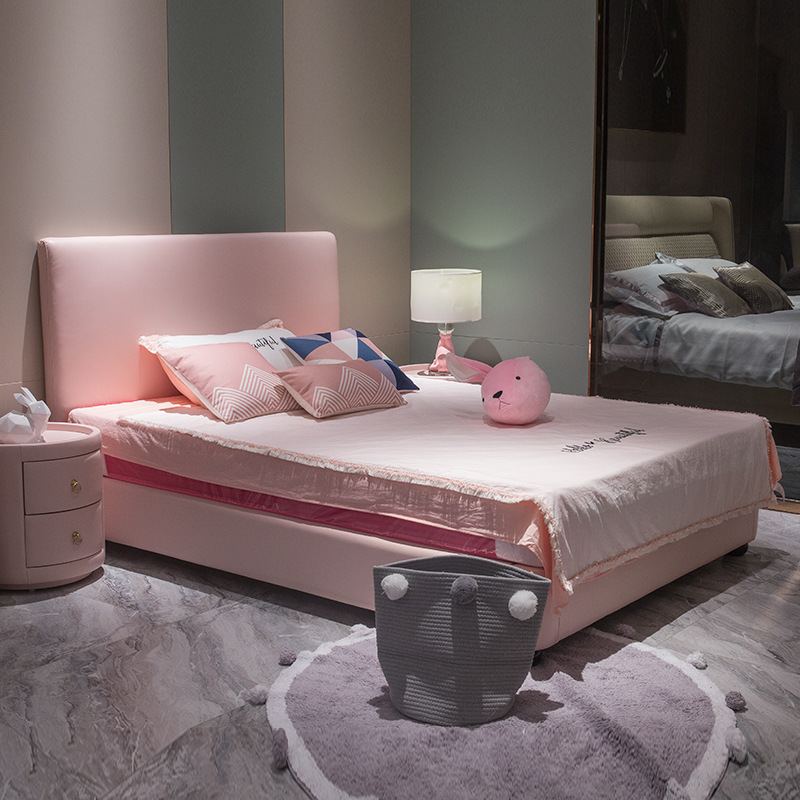 布凡迪儿童床真皮床现代简约1.2m1.5米女孩小户型软床网红床