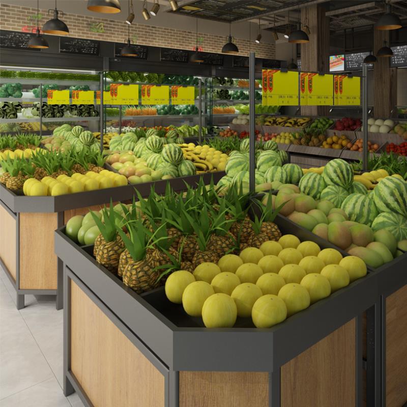 钢木水果货架展示架超市多层拆装式水果便利店生鲜果蔬菜金属架子