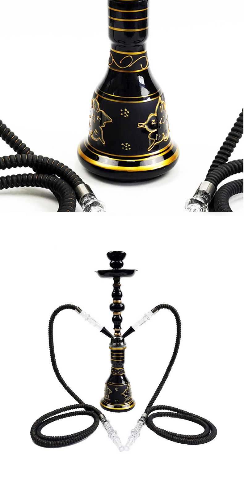 跨境工厂货源水烟壶双人阿拉伯水烟全套酒吧水烟配件欧美款黑色双