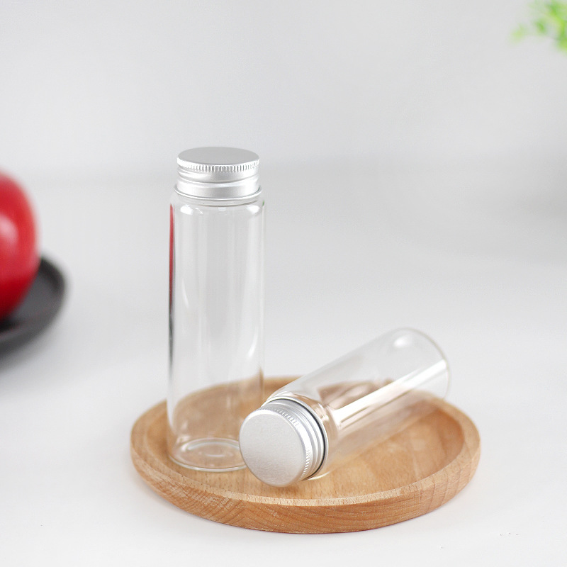 直径37mm螺口透明铝盖加厚玻璃瓶管制瓶燕窝瓶花茶分装瓶糖果瓶