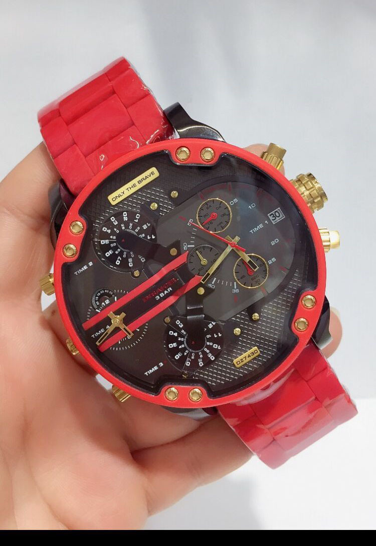 迪赛卡大盘手表男欧美潮男偏蓝光运动休闲胶带钢带腕表