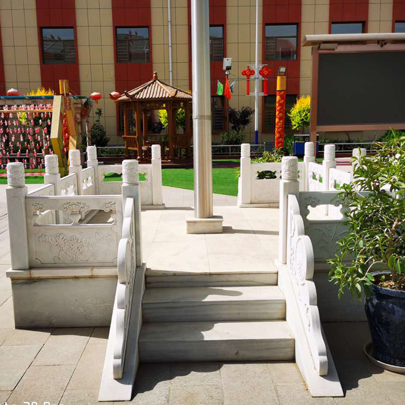 石雕栏杆 汉白玉升旗台广场学校国旗杆台护栏石栏杆栏板雕塑定制